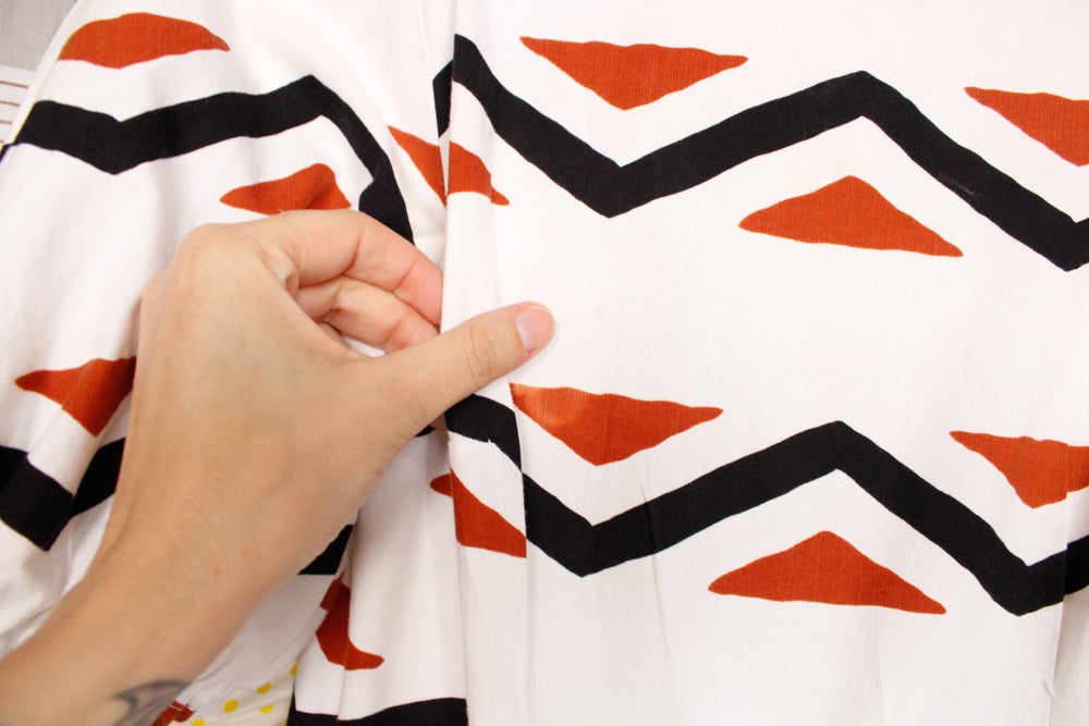 1950s Geometric Cotton Puff Sleeve Dress - Xs/S