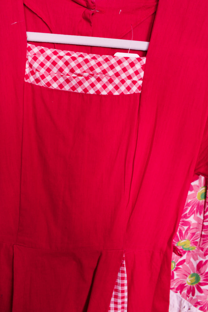 1950s Magenta Pink Peekaboo Gingham Dress - Small