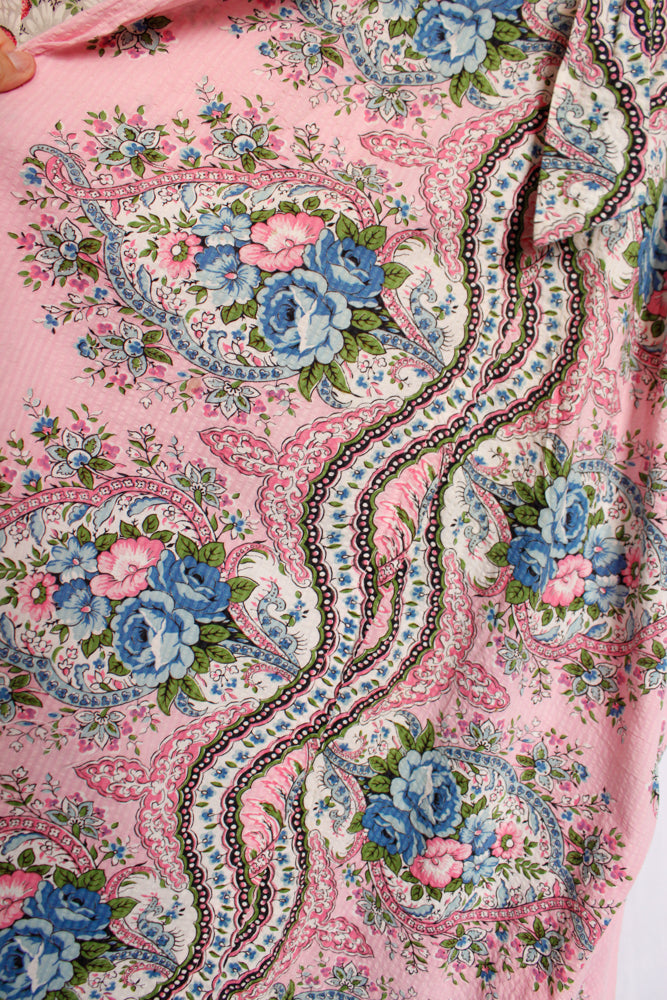 1940s Seersucker Floral Dressing Gown - M/L