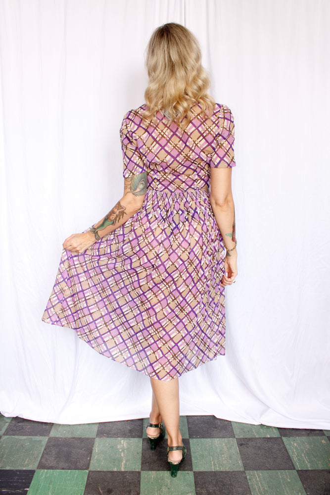 1940s Irene Dare Plaid Cotton dress - Small