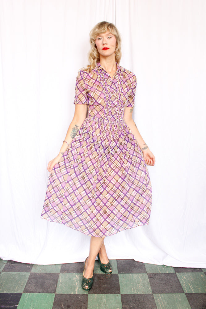 1940s Irene Dare Plaid Cotton dress - Small