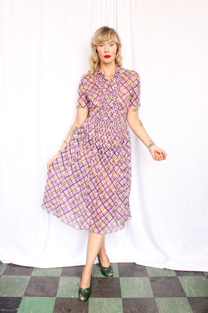 1940s Irene Dare Plaid Cotton dress - Small