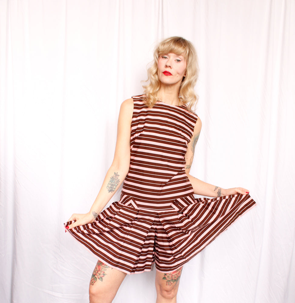 1960s Mint Chocolate Striped Romper - Medium