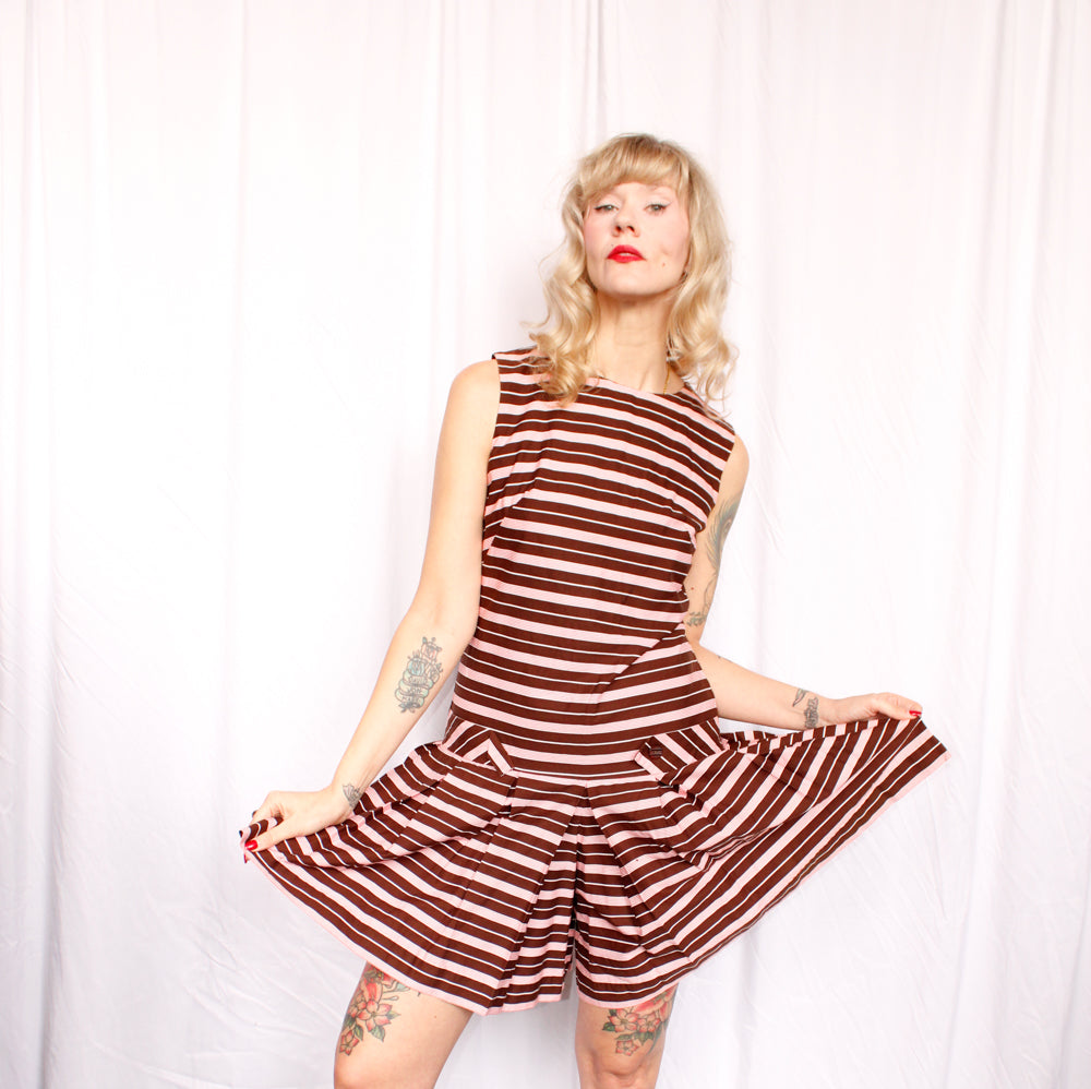 1960s Mint Chocolate Striped Romper - Medium