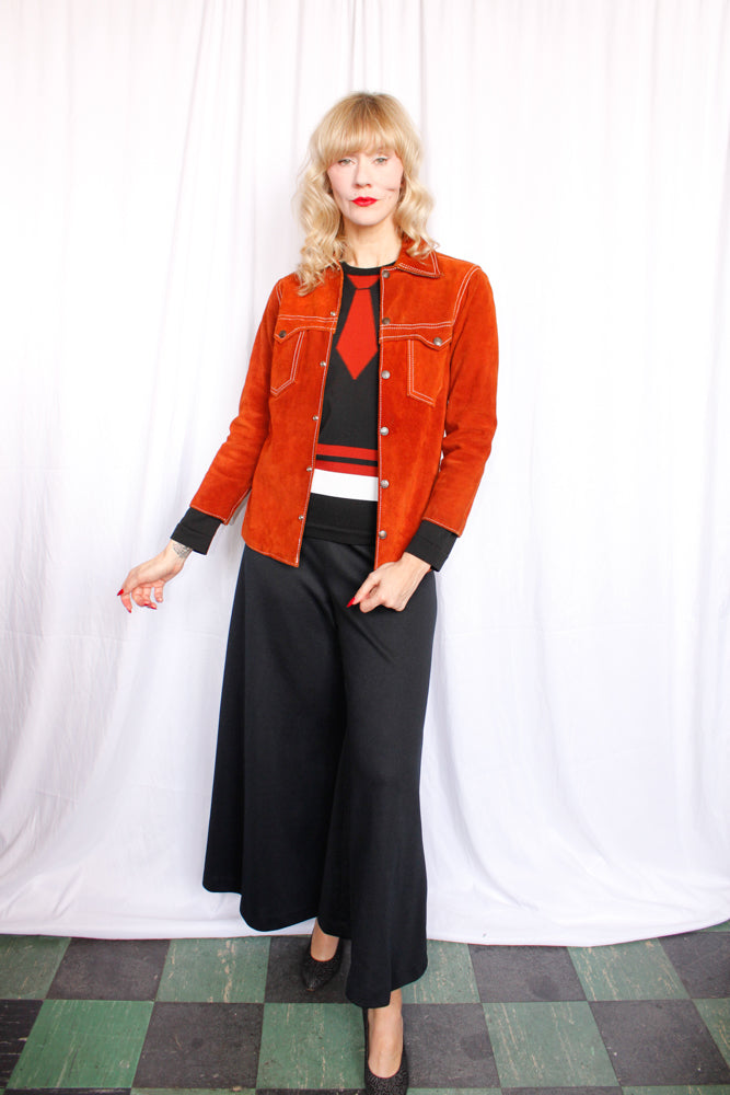 1970s Orange Suede Shirt Jacket - Small