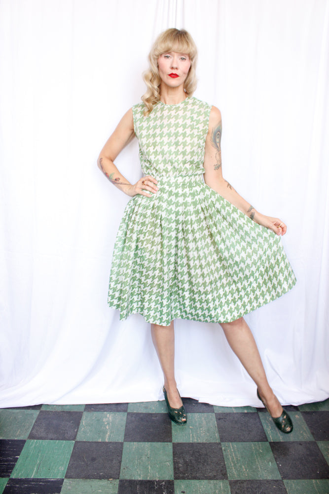 1950s Jerry Gilden Houndstooth Dress - Small