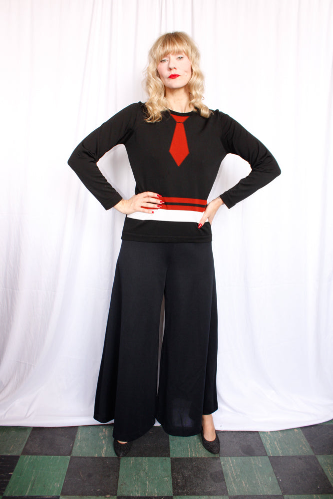 1970s Wide Leg Black Pant - Medium