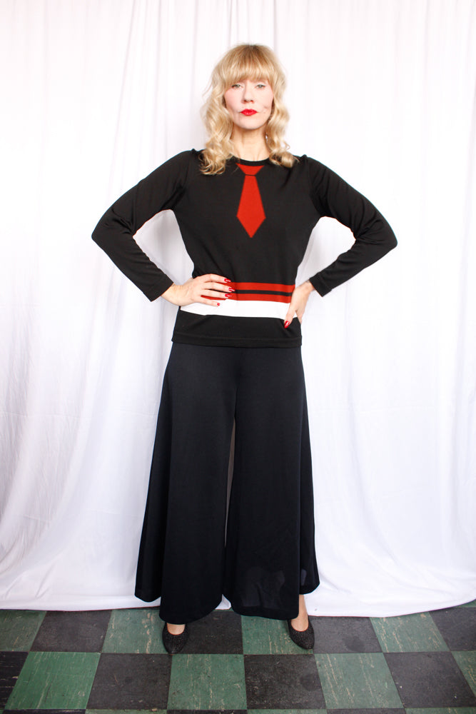 1970s Wide Leg Black Pant - Medium