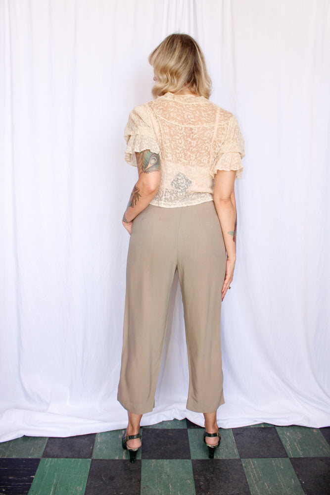 1930s Lace Blouse with Glass Buttons - Small