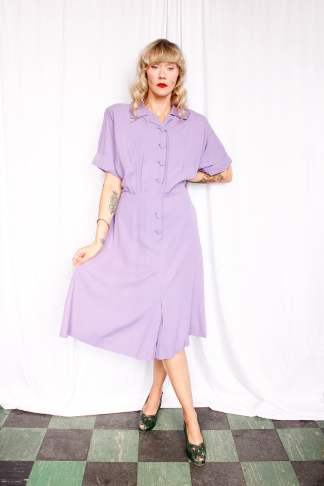 1940s Gabardine Lavender Purple Dress - XL