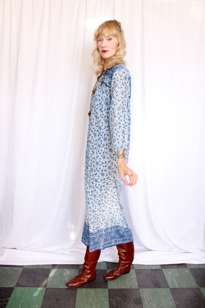 1970s Indian Cotton Maxi Dress - M/L