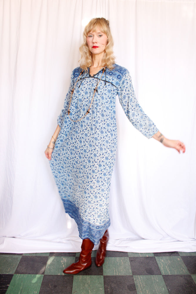 1970s Indian Cotton Maxi Dress - M/L