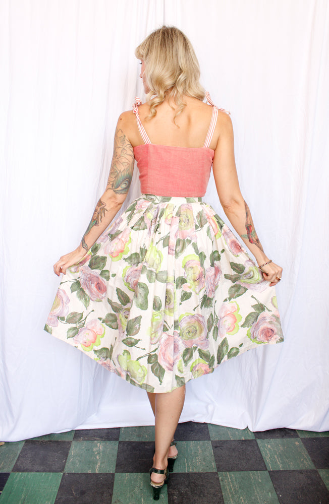 1950s Floral Cotton Skirt - Xsmall