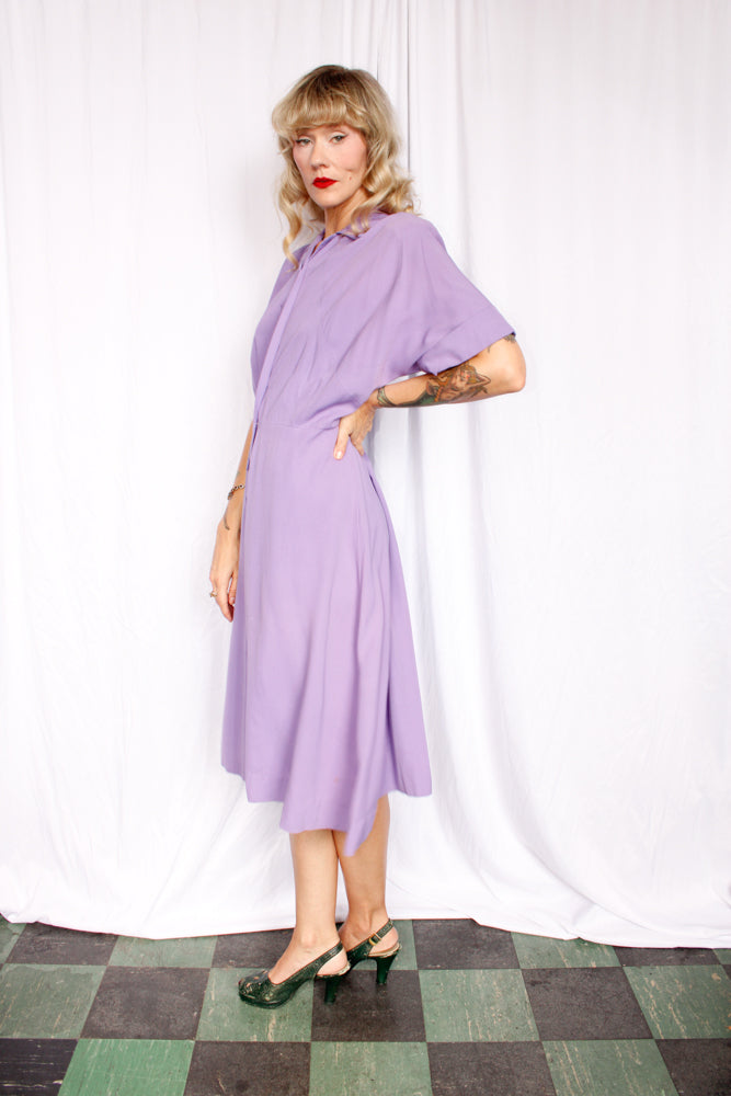 1940s Gabardine Lavender Purple Dress - XL