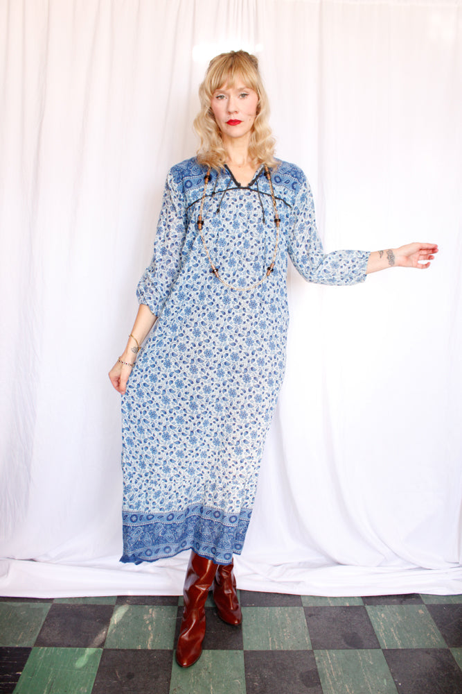 1970s Indian Cotton Maxi Dress - M/L