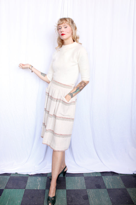 1950s Darlene White Angora Sweater - S/M