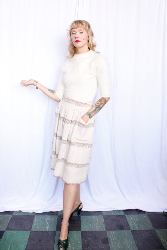 1950s Darlene White Angora Sweater - S/M