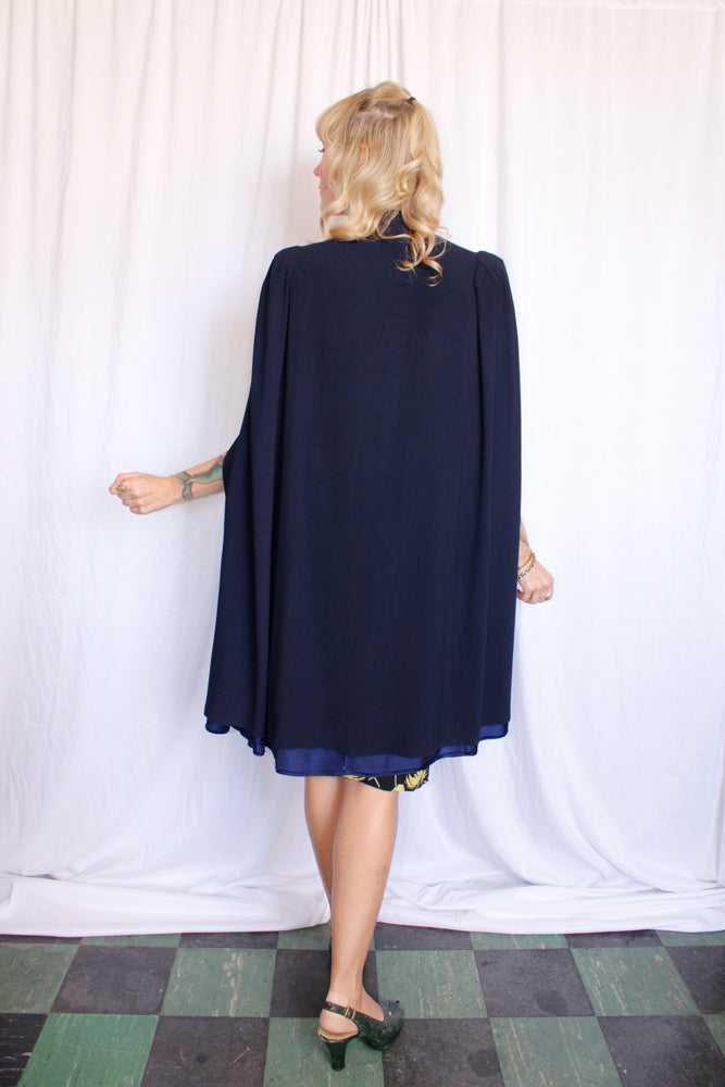 1940s Navy Rayon Cape - S/M/L