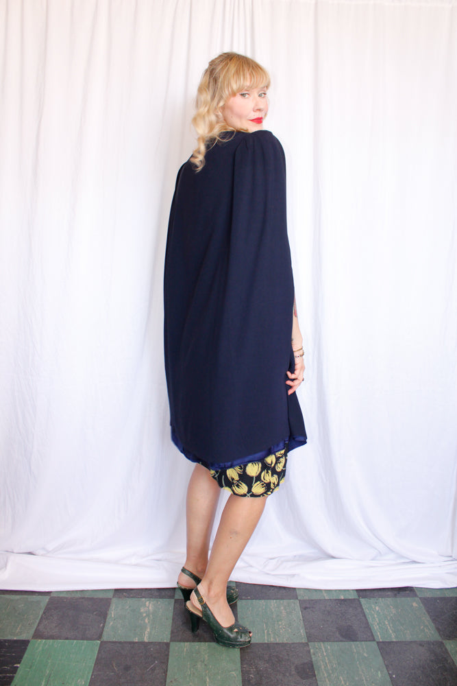 1940s Navy Rayon Cape - S/M/L