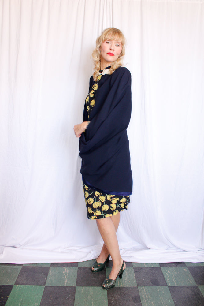 1940s Navy Rayon Cape - S/M/L