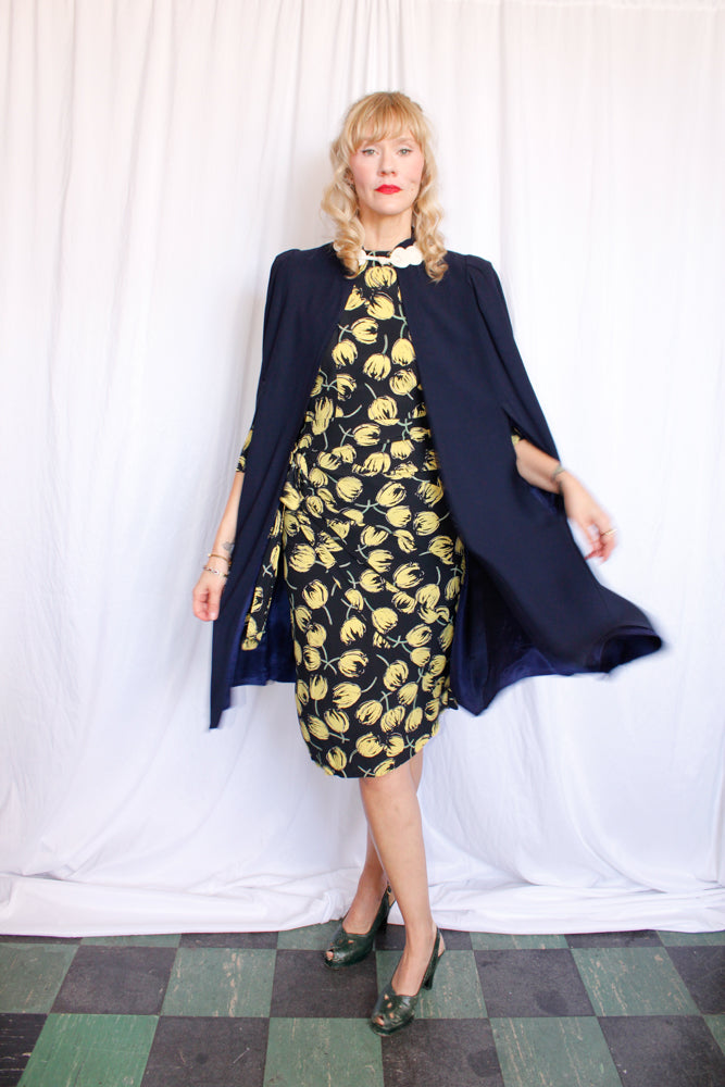 1940s Navy Rayon Cape - S/M/L