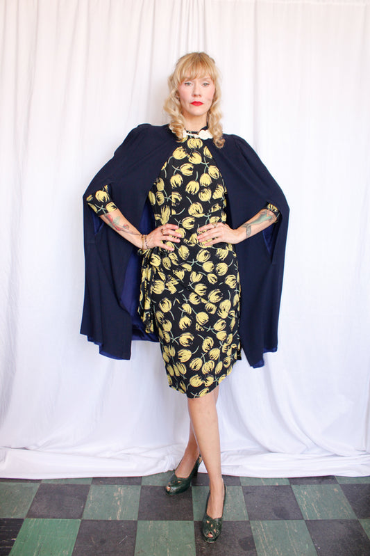 1940s Navy Rayon Cape - S/M/L