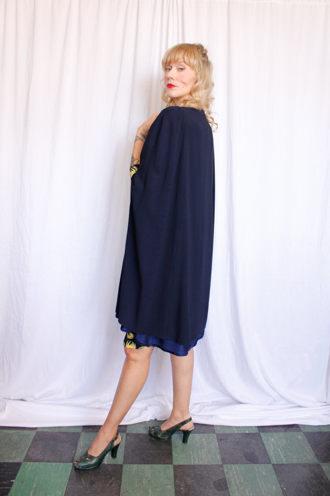 1940s Navy Rayon Cape - S/M/L