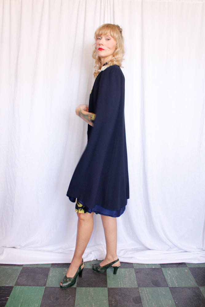 1940s Navy Rayon Cape - S/M/L