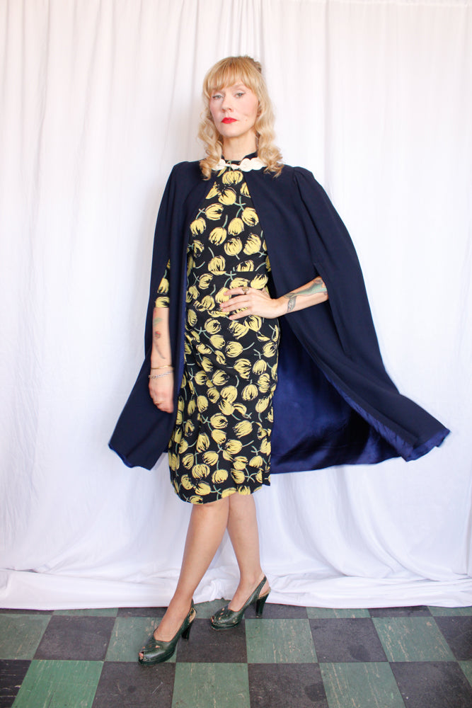 1940s Navy Rayon Cape - S/M/L