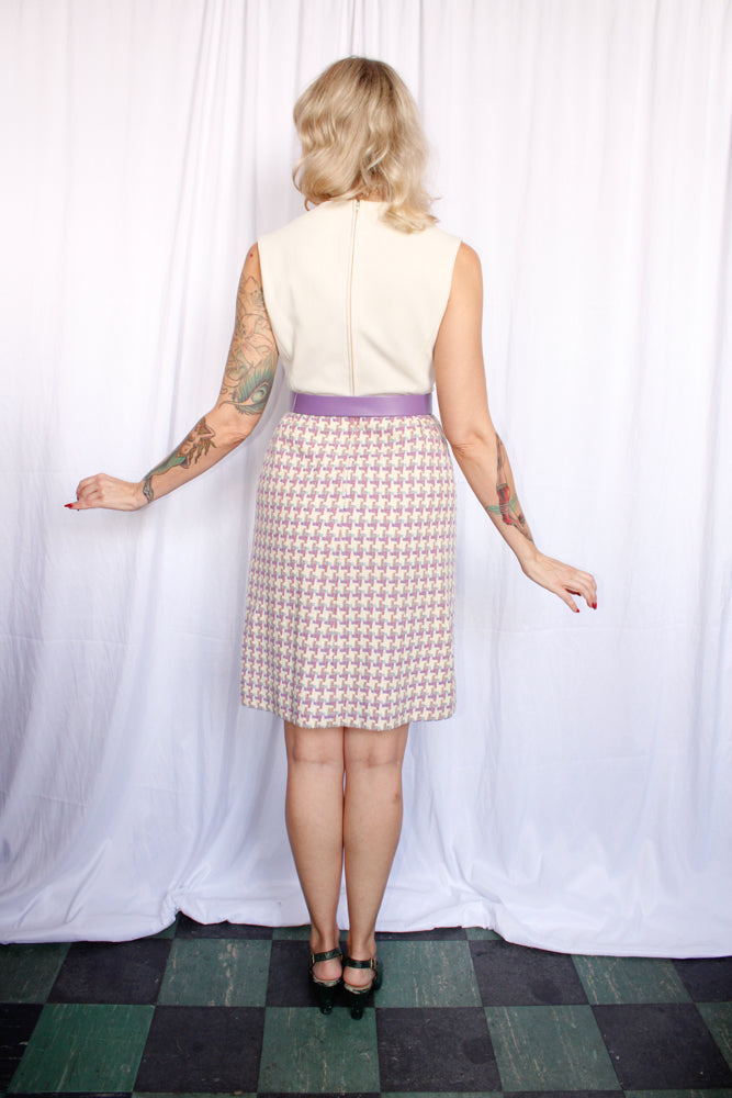 1960s Wool Purple & Ivory Plaid Dress and Jacket - S/M