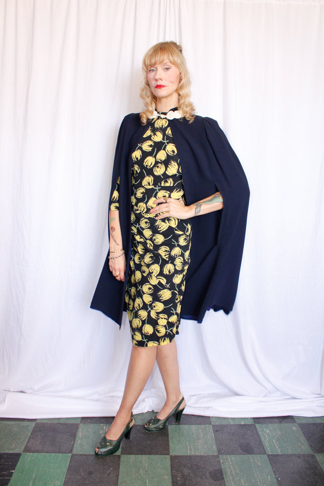 1940s Navy Rayon Cape - S/M/L