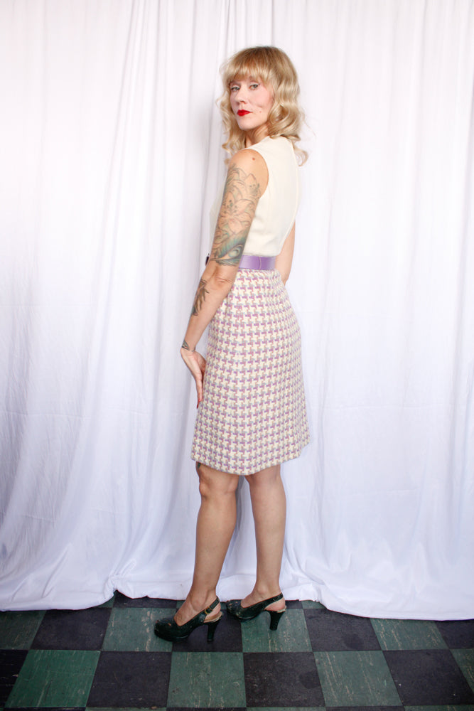 1960s Wool Purple & Ivory Plaid Dress and Jacket - S/M