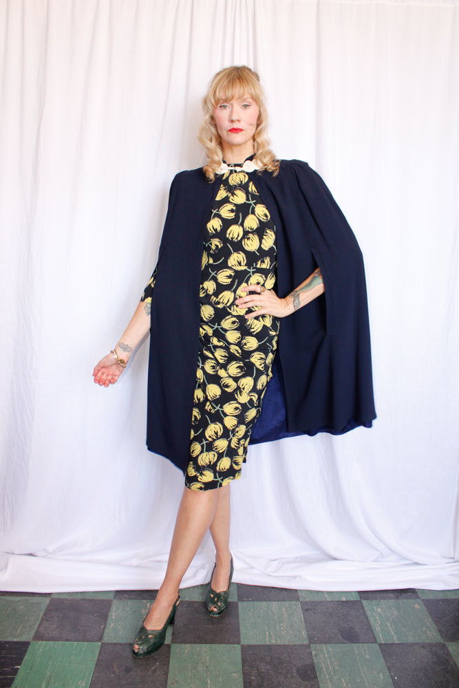 1940s Navy Rayon Cape - S/M/L