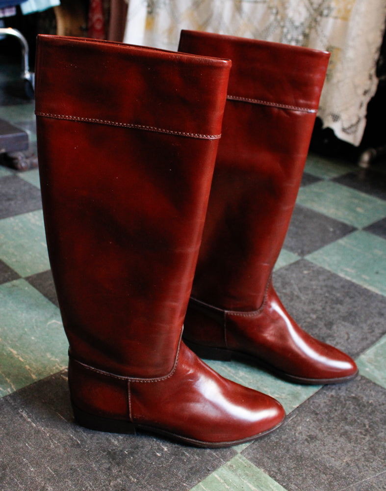 1990s Charles David Oxblood Leather Tall Boots - 6.5