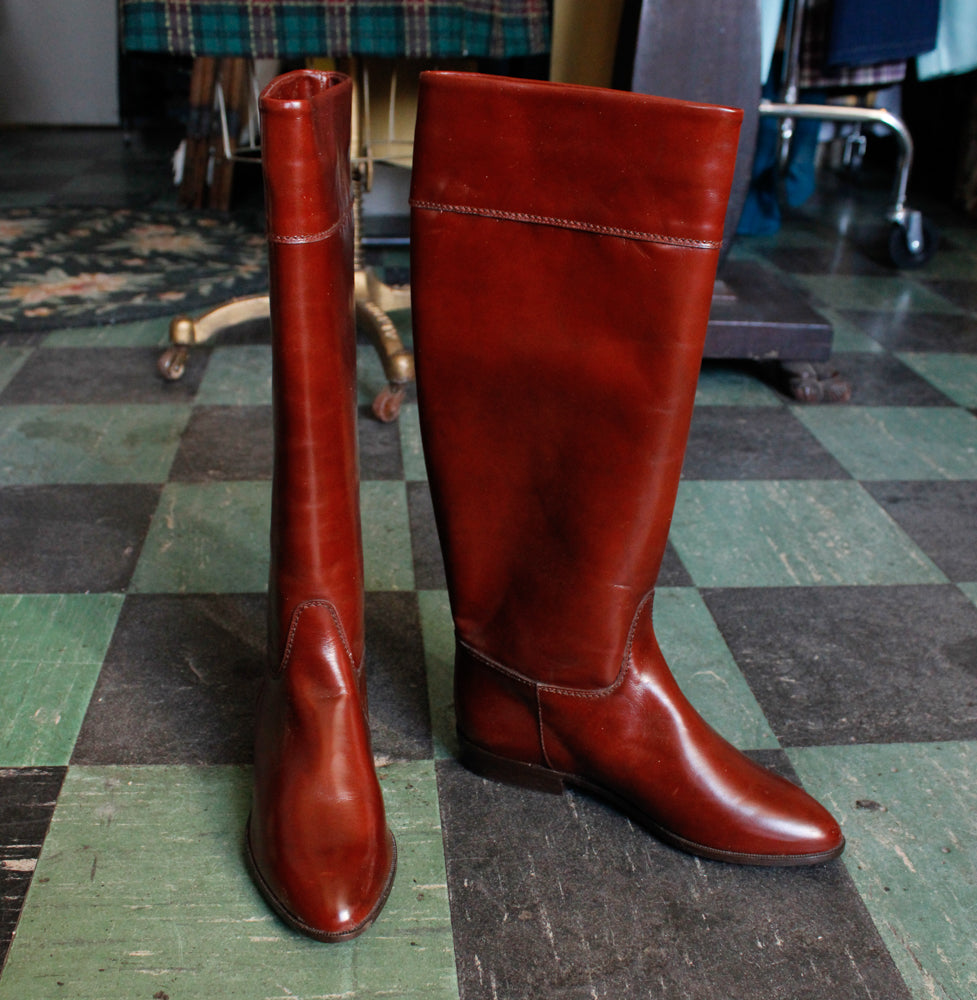 1990s Charles David Oxblood Leather Tall Boots - 6.5