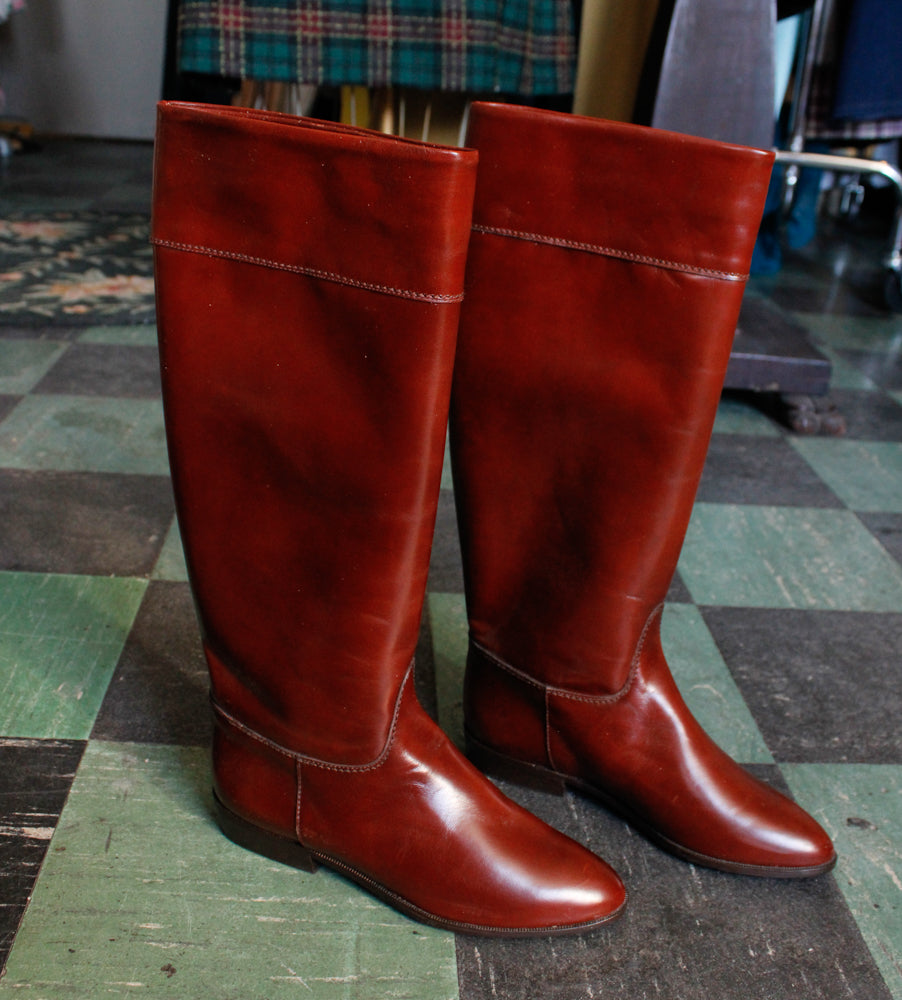 1990s Charles David Oxblood Leather Tall Boots - 6.5