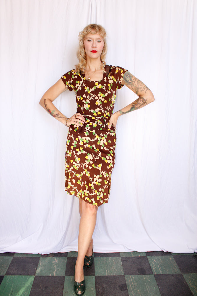 1940s Horse Novelty Print Rayon Jersey Dress - Xsmall