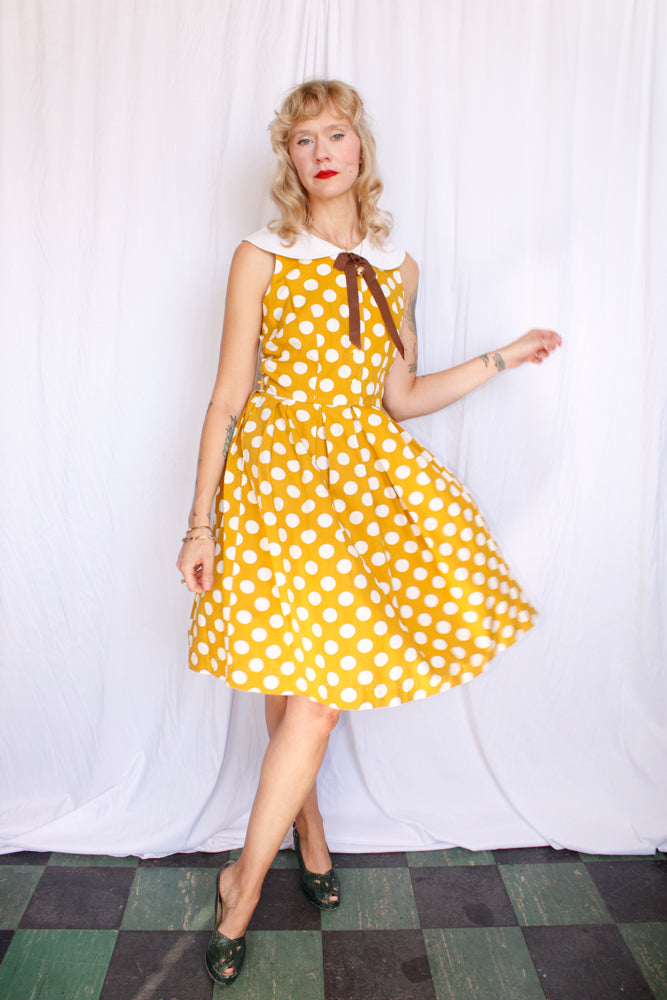 1950s Coquette Polka Dot Cotton Dress - Small