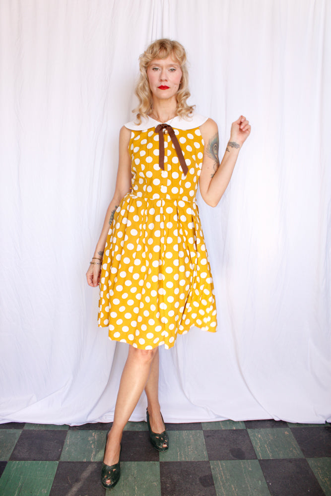 1950s Coquette Polka Dot Cotton Dress - Small