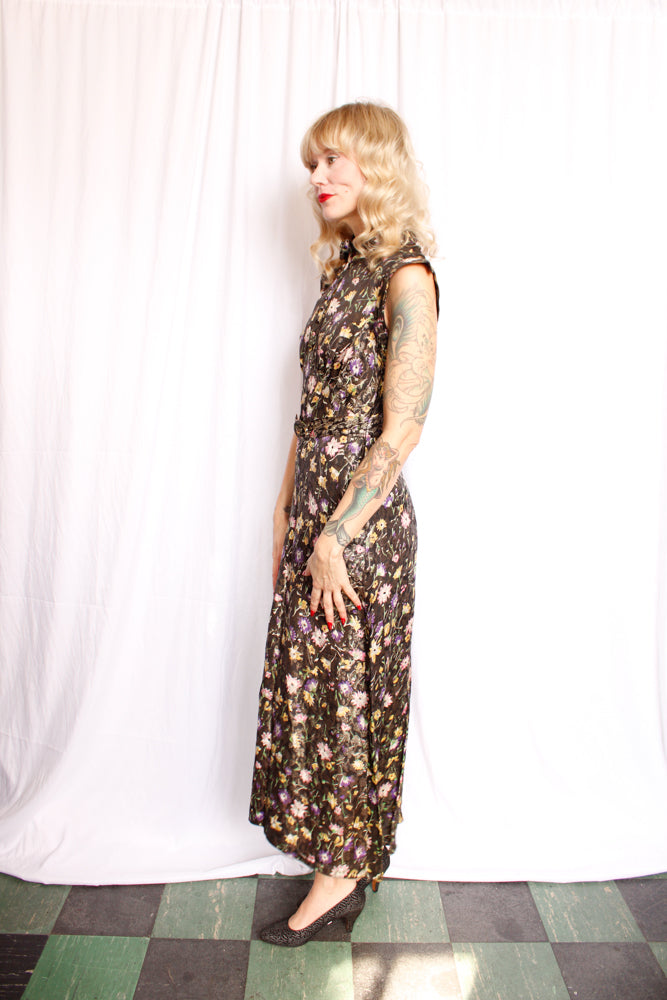 1930s Floral Lamé & Silk Gown - S/M