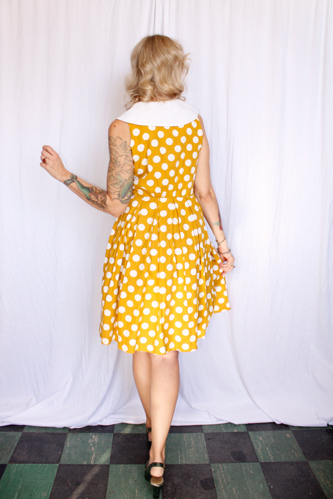 1950s Coquette Polka Dot Cotton Dress - Small