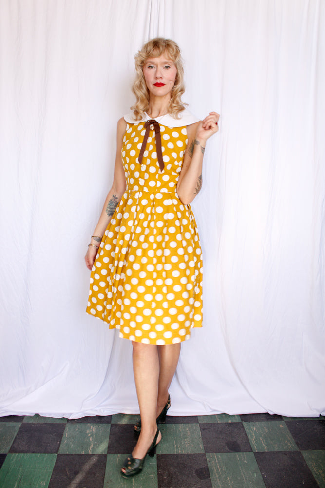 1950s Coquette Polka Dot Cotton Dress - Small