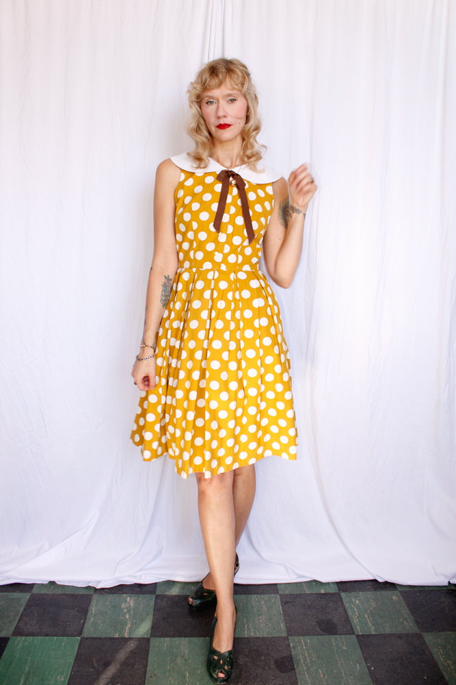 1950s Coquette Polka Dot Cotton Dress - Small