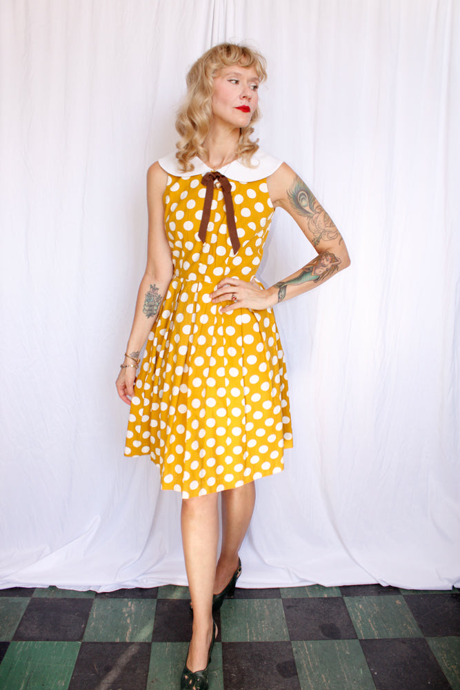 1950s Coquette Polka Dot Cotton Dress - Small