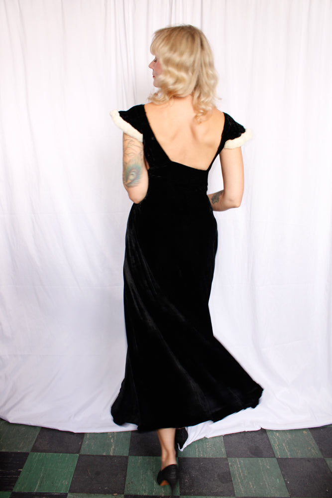 1930s Velvet Gown with Ermine Sleeve - XS