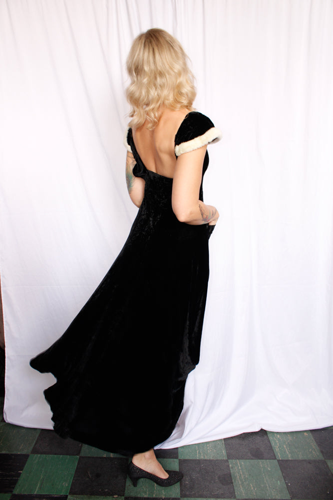 1930s Velvet Gown with Ermine Sleeve - XS