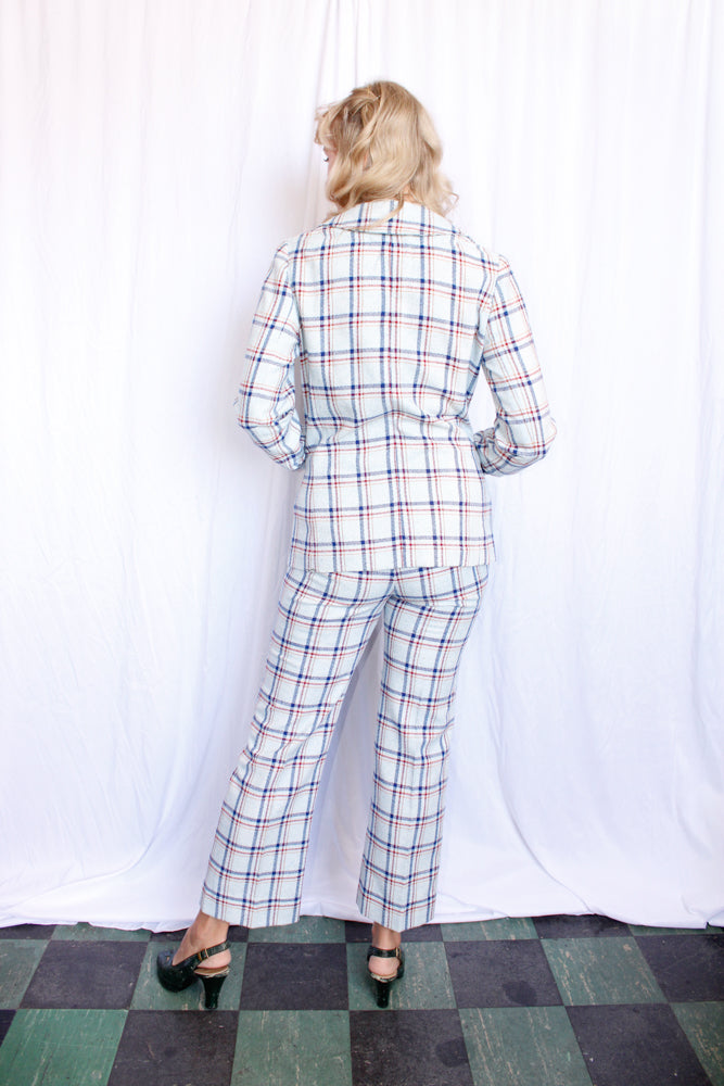 1970s Plaid 2pc Pantsuit - Small