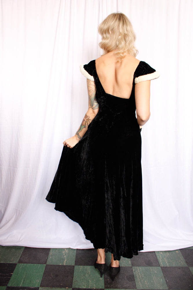 1930s Velvet Gown with Ermine Sleeve - XS