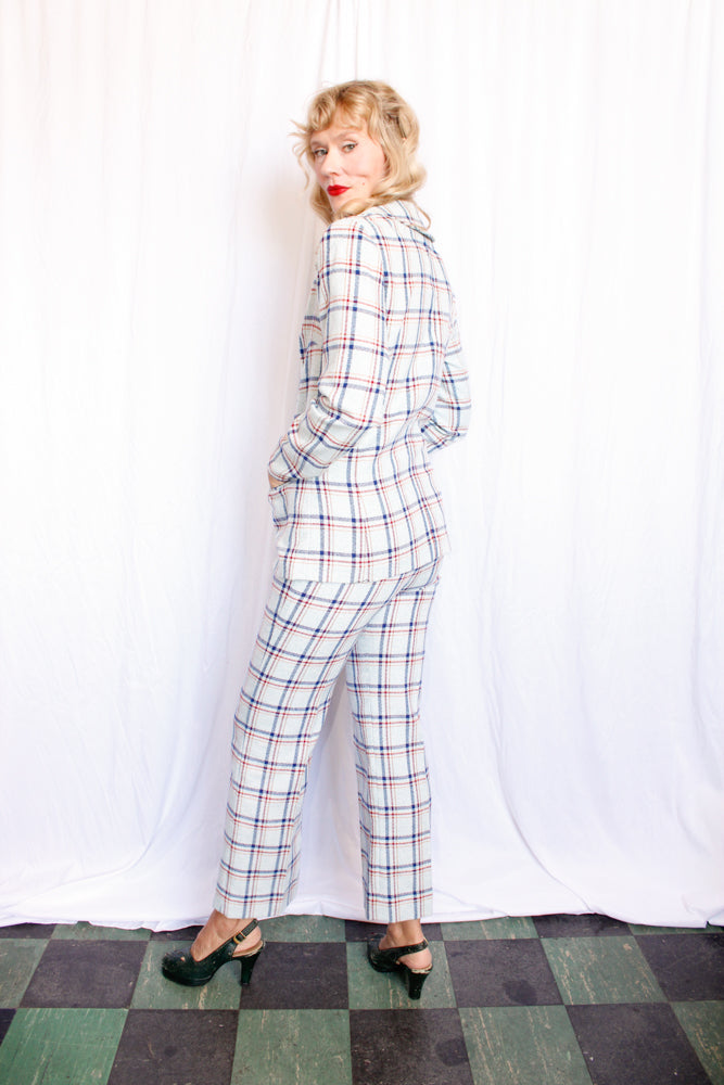 1970s Plaid 2pc Pantsuit - Small