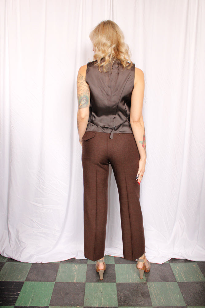 1970s 611 Saks Fifth Ave Brown 3pc Wool Suit - 36